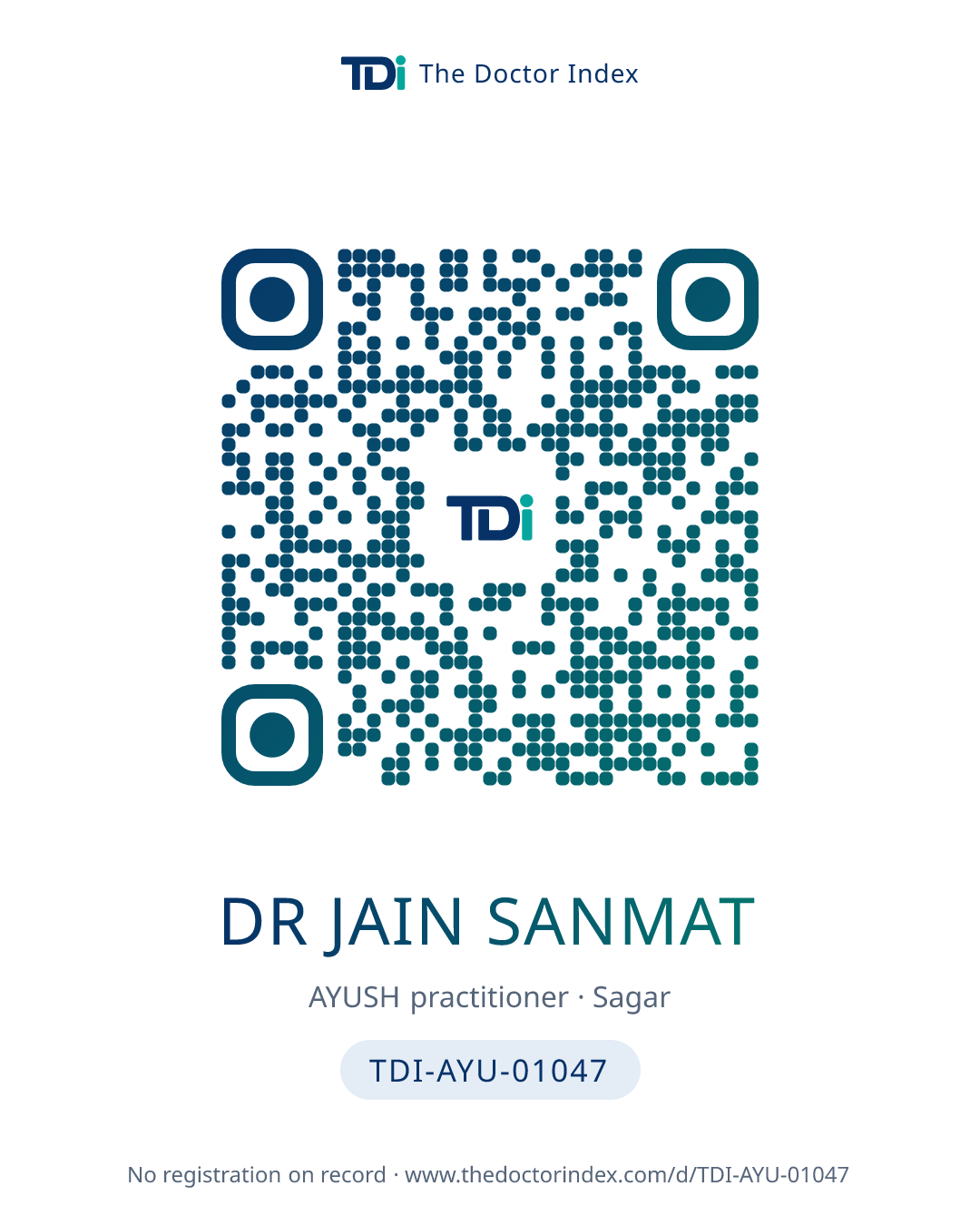 QR card for Dr Jain Sanmat, TDI-AYU-01047