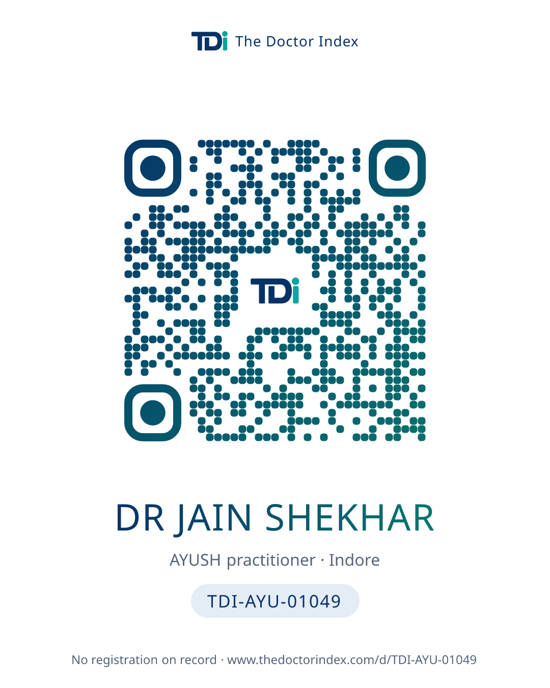 QR card for Dr Jain Shekhar, TDI-AYU-01049