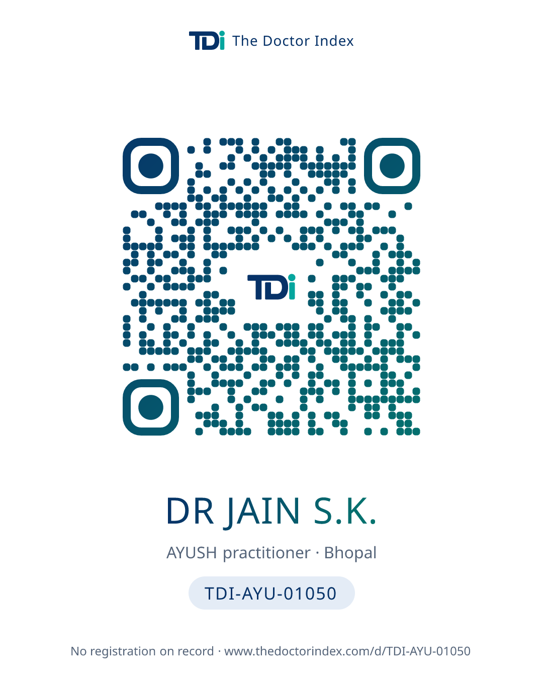 QR card for Dr Jain S.K., TDI-AYU-01050