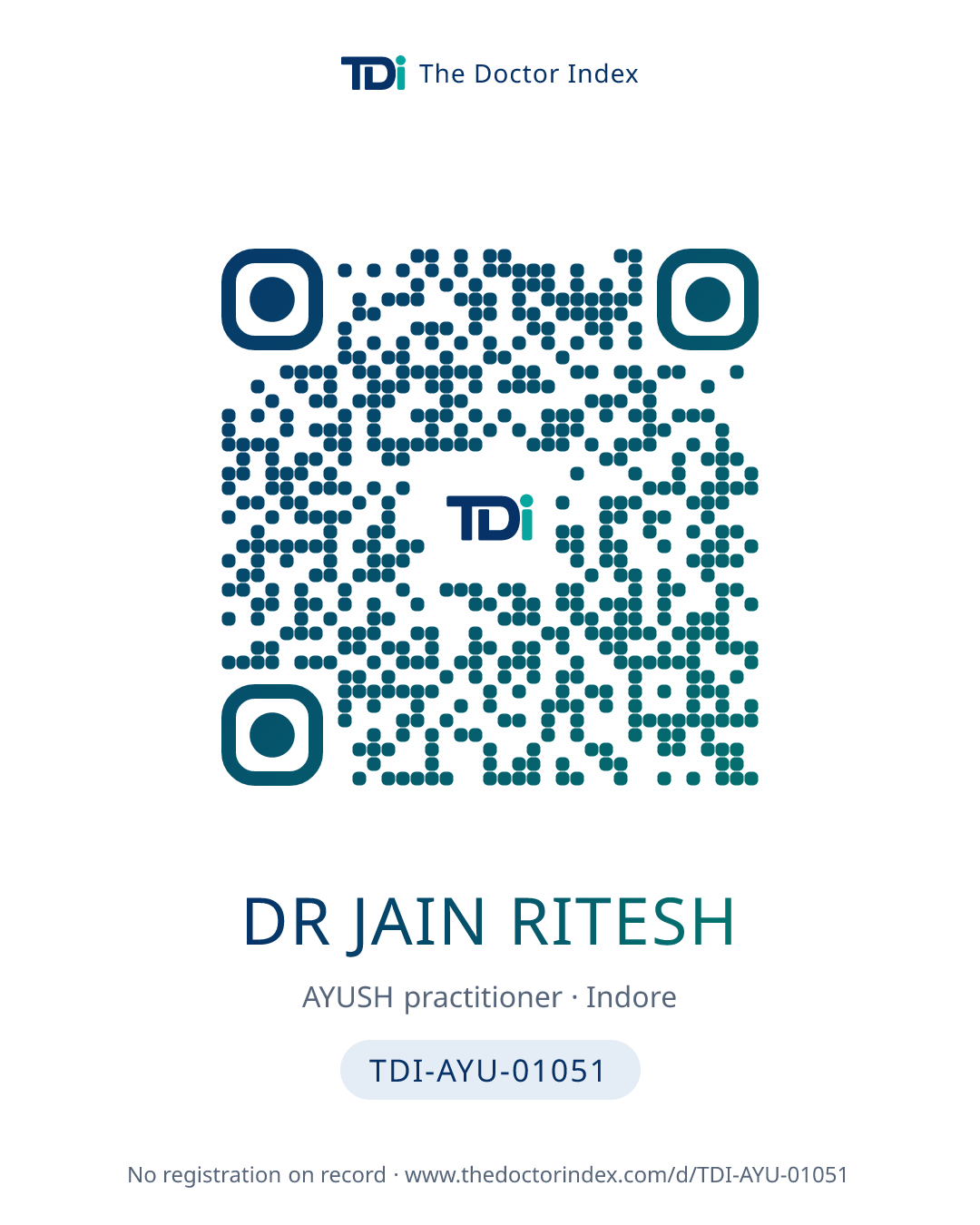 QR card for Dr Jain Ritesh, TDI-AYU-01051