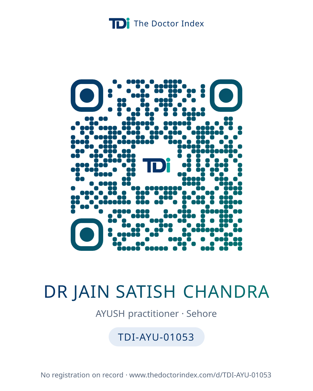 QR card for Dr Jain Satish Chandra, TDI-AYU-01053