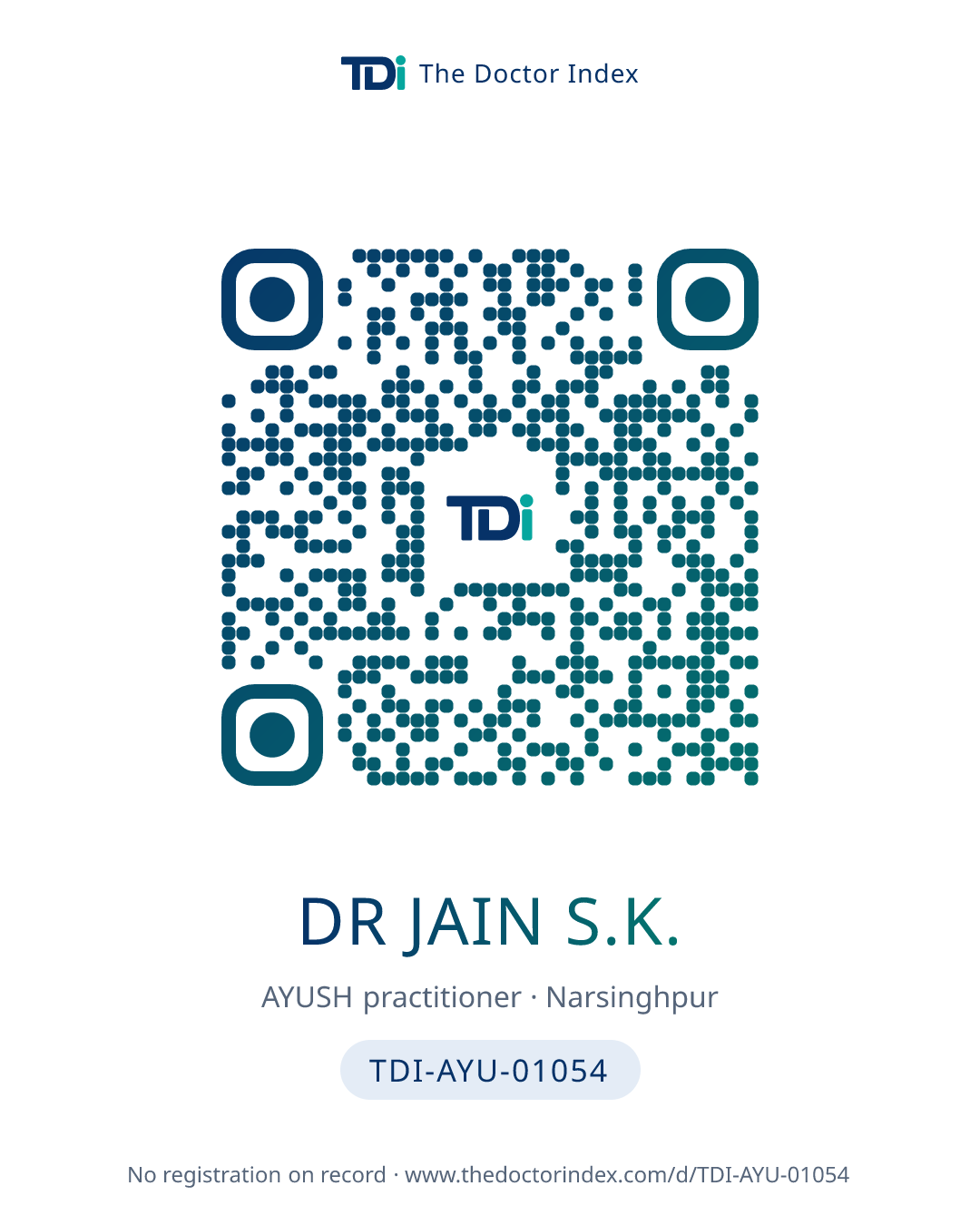 QR card for Dr Jain S.K., TDI-AYU-01054