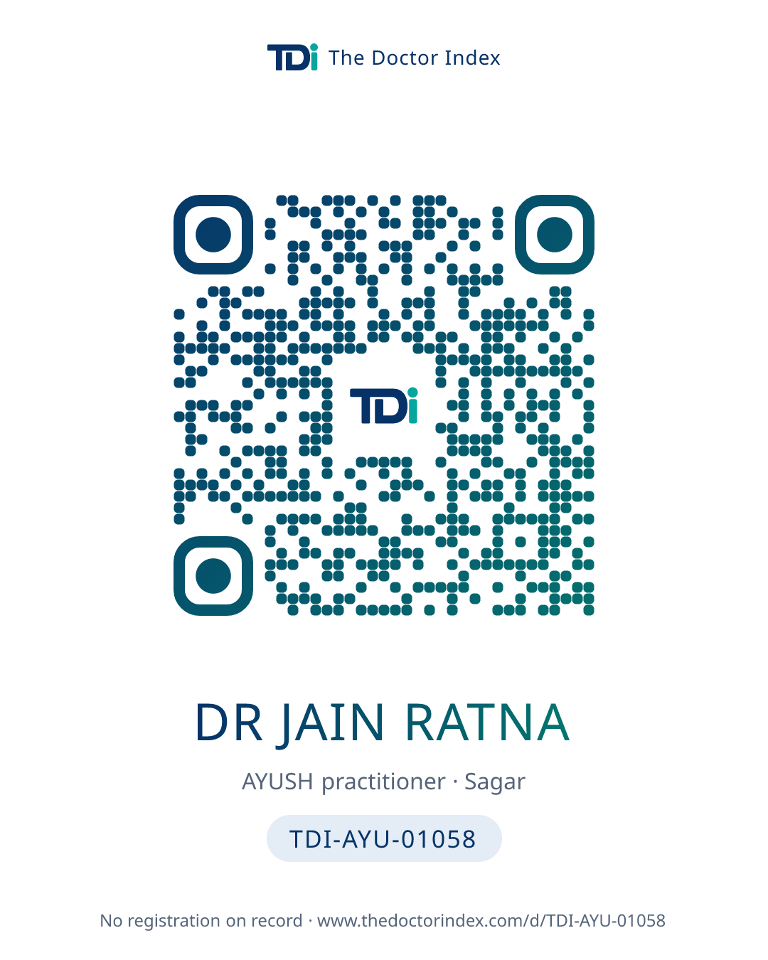 QR card for Dr Jain Ratna, TDI-AYU-01058