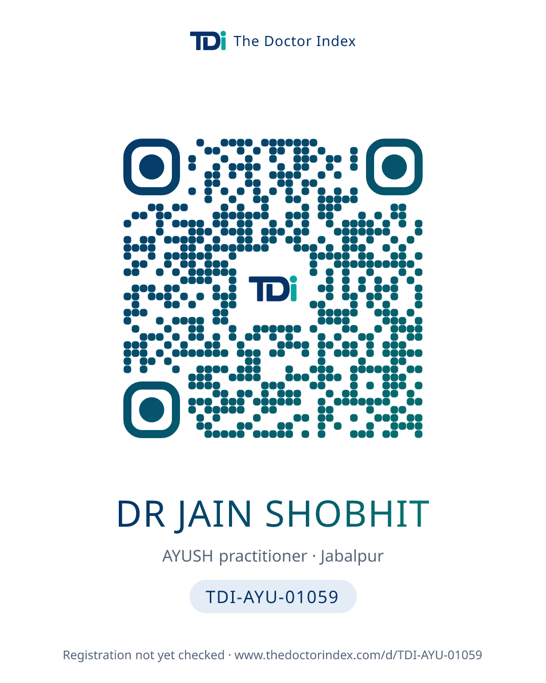 QR card for Dr Jain Shobhit, TDI-AYU-01059