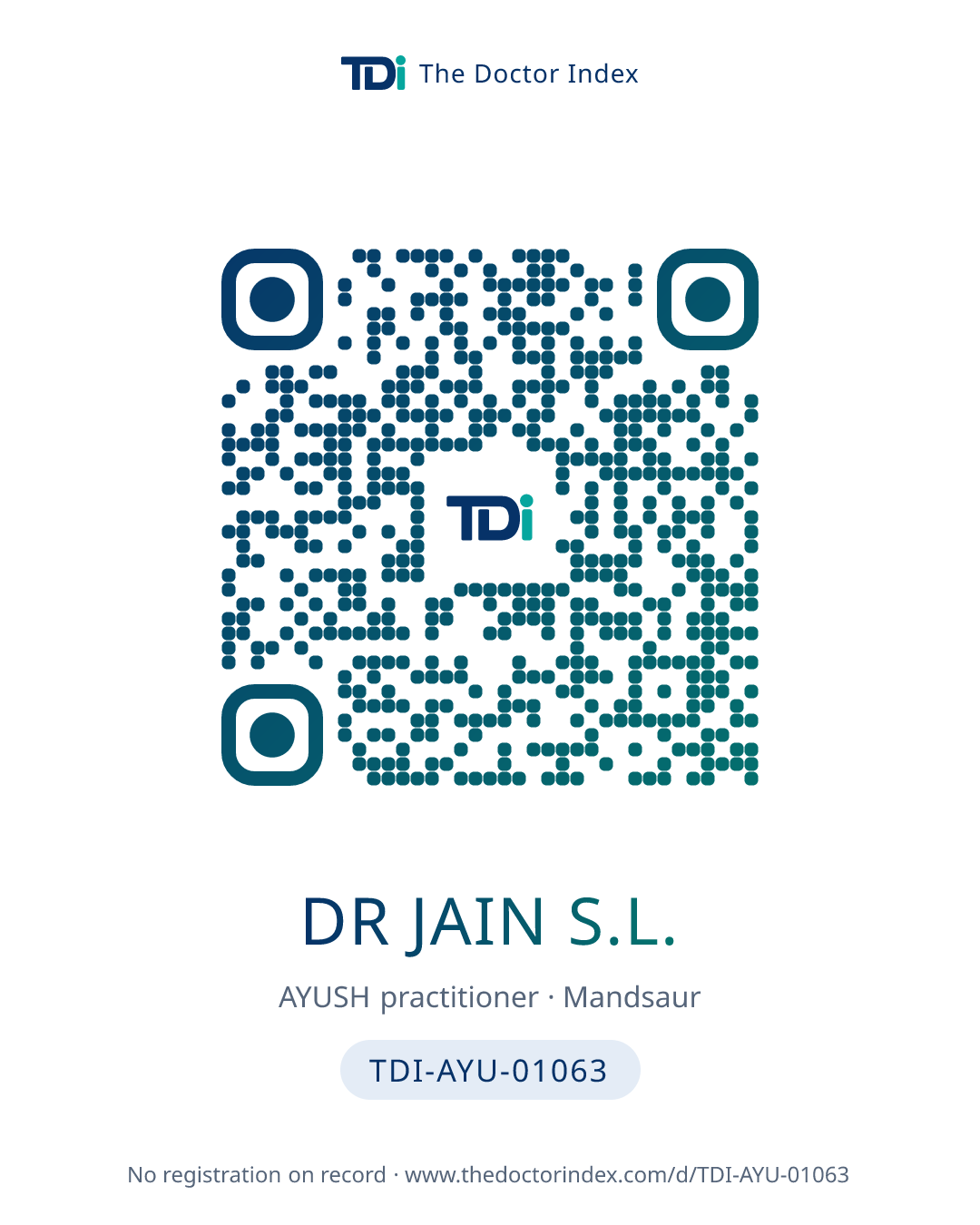 QR card for Dr Jain S.L., TDI-AYU-01063