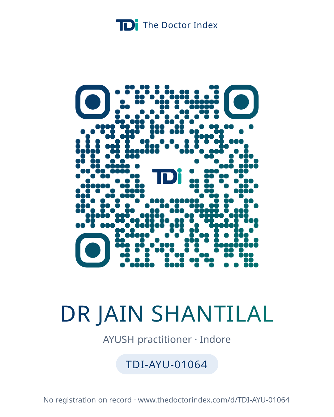 QR card for Dr Jain Shantilal, TDI-AYU-01064