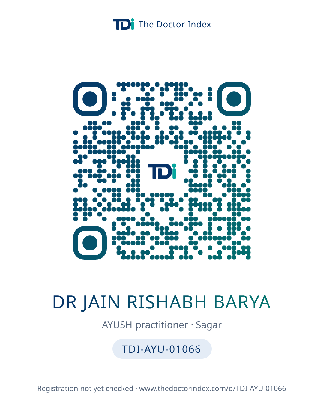 QR card for Dr Jain Rishabh Barya, TDI-AYU-01066