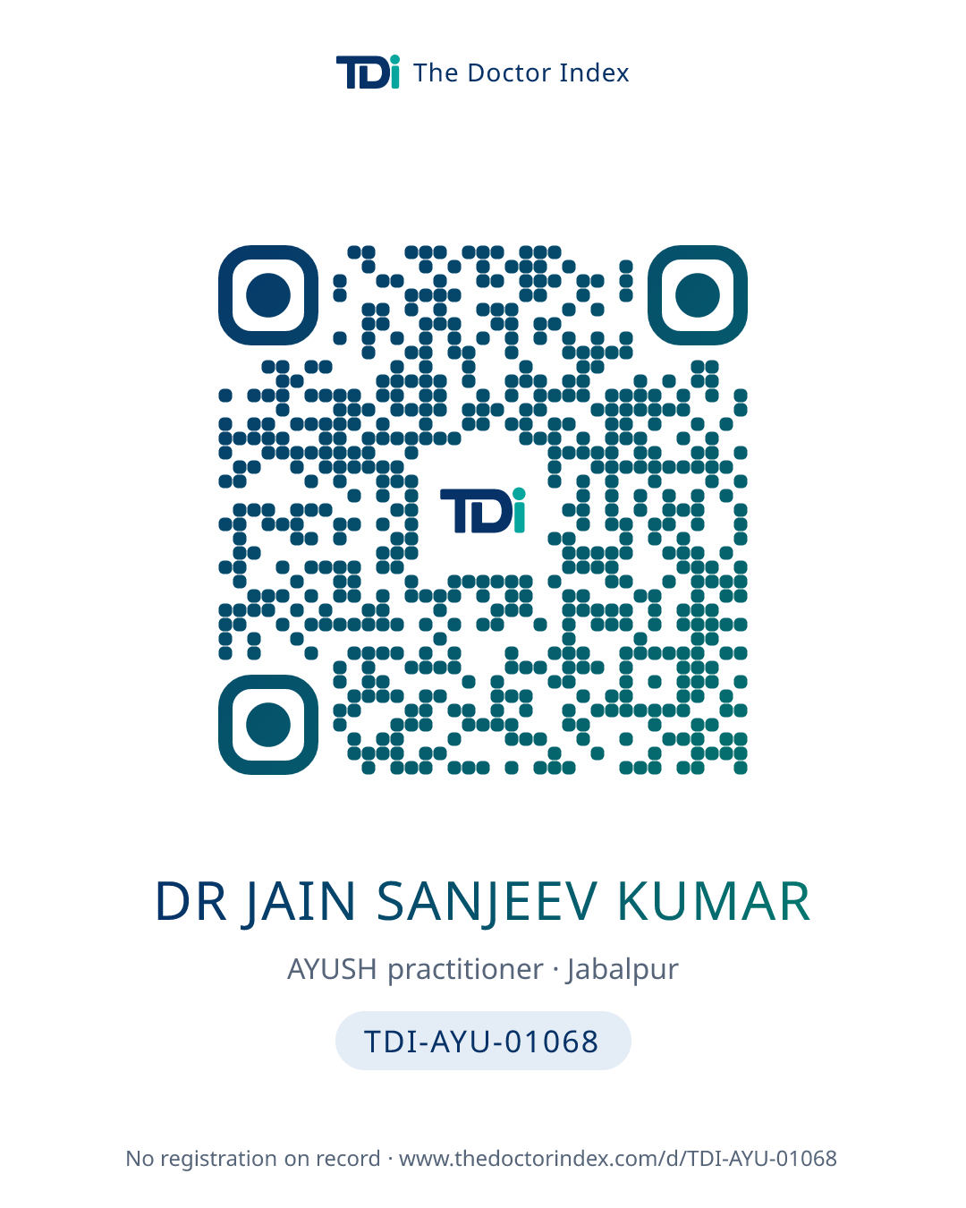 QR card for Dr Jain Sanjeev Kumar, TDI-AYU-01068