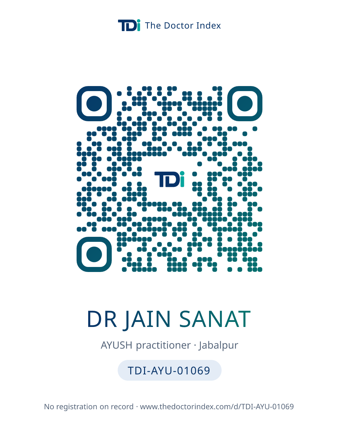 QR card for Dr Jain Sanat, TDI-AYU-01069