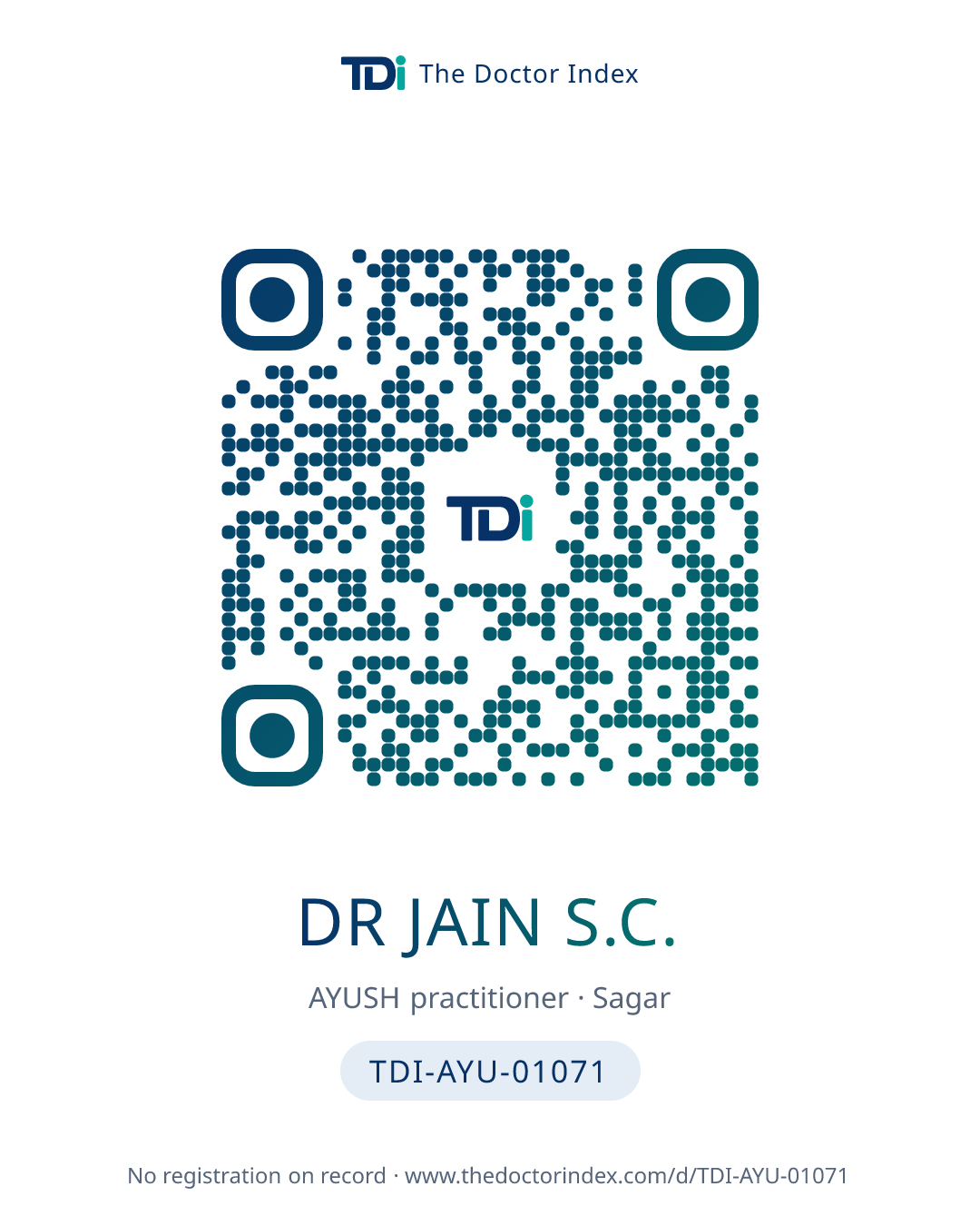 QR card for Dr Jain S.C., TDI-AYU-01071