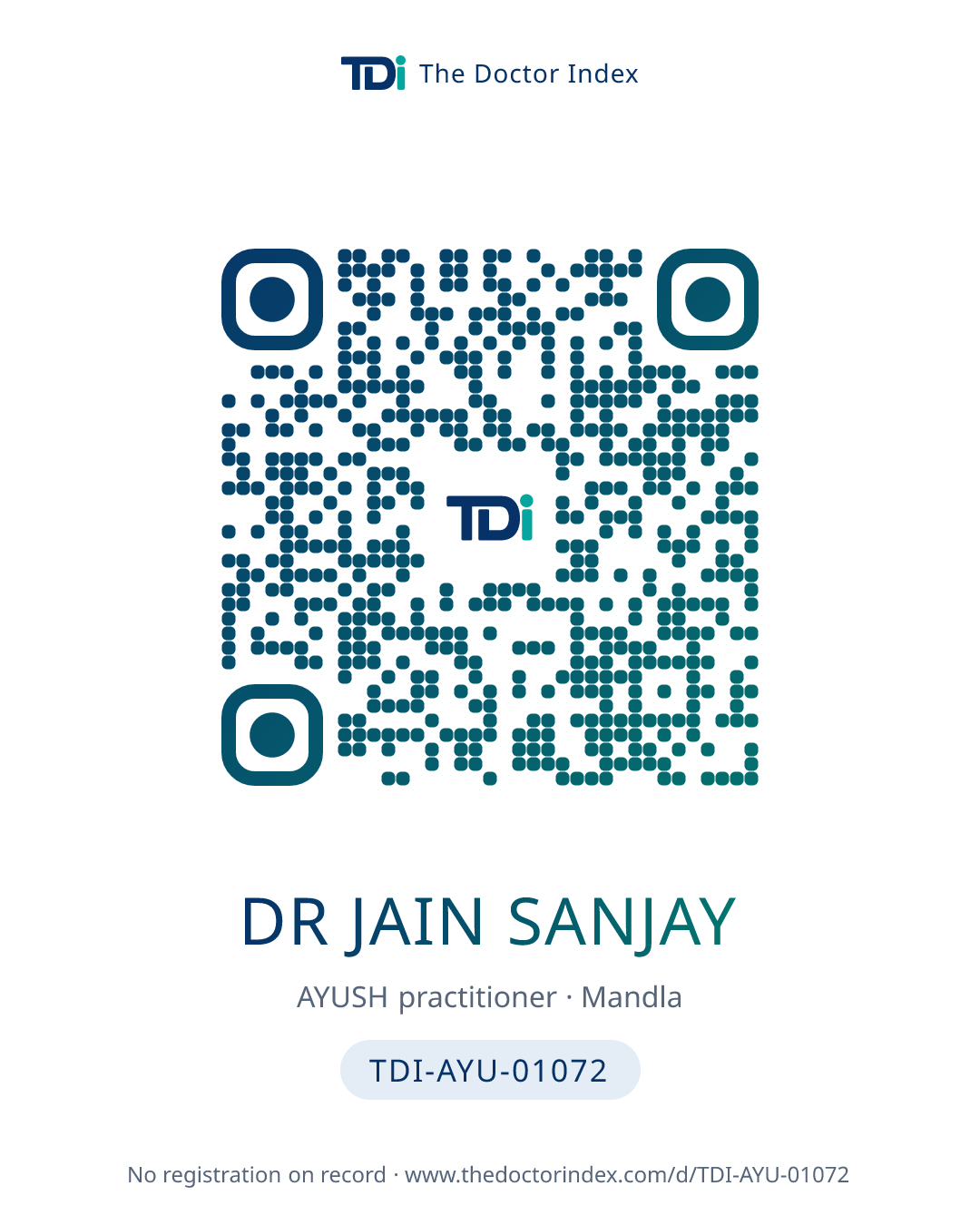 QR card for Dr Jain Sanjay, TDI-AYU-01072