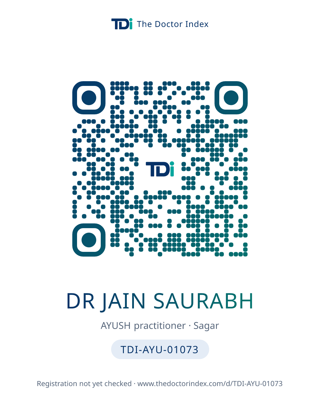 QR card for Dr Jain Saurabh, TDI-AYU-01073