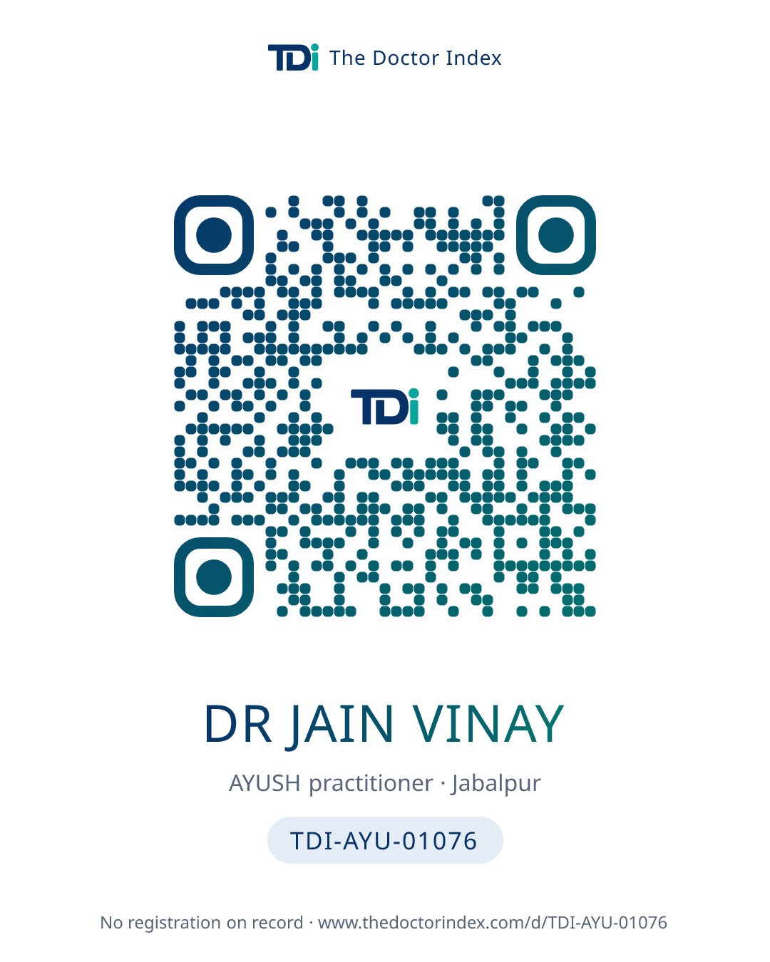 QR card for Dr Jain Vinay, TDI-AYU-01076