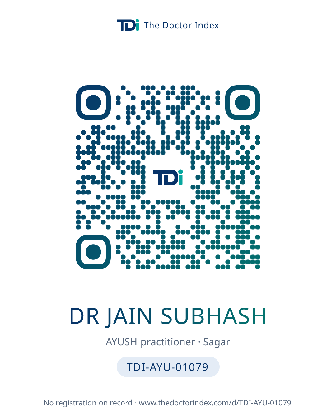 QR card for Dr Jain Subhash, TDI-AYU-01079