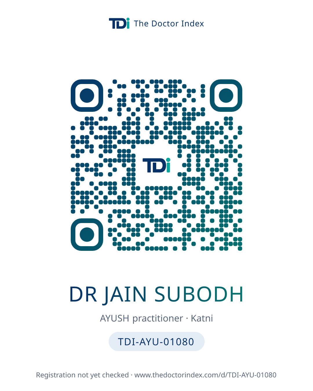 QR card for Dr Jain Subodh, TDI-AYU-01080