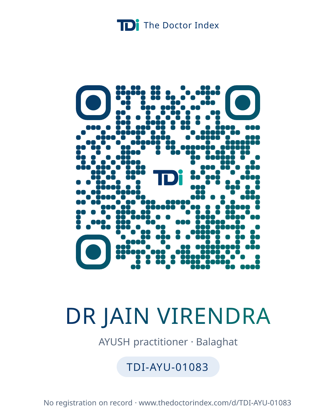 QR card for Dr Jain Virendra, TDI-AYU-01083
