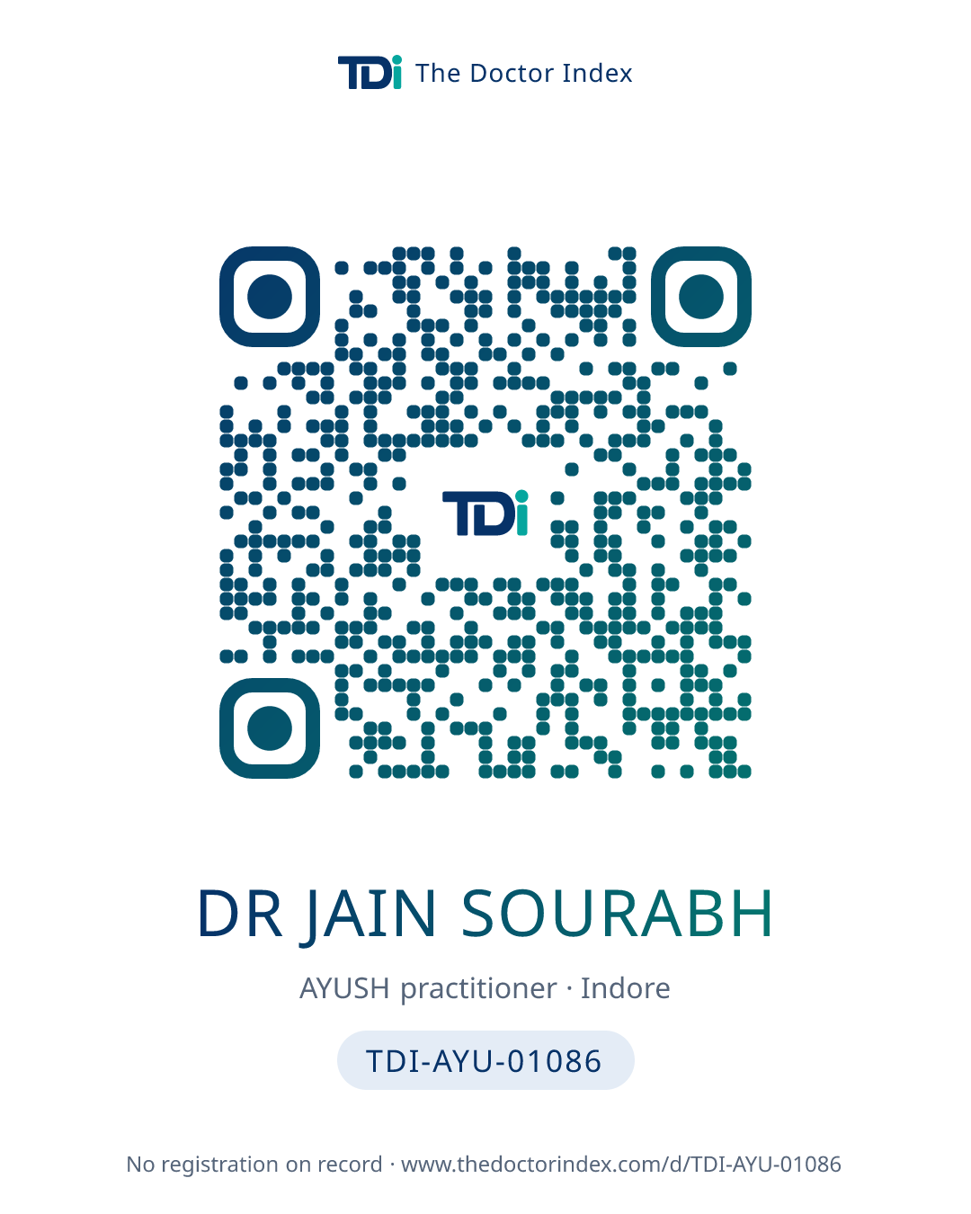 QR card for Dr Jain Sourabh, TDI-AYU-01086