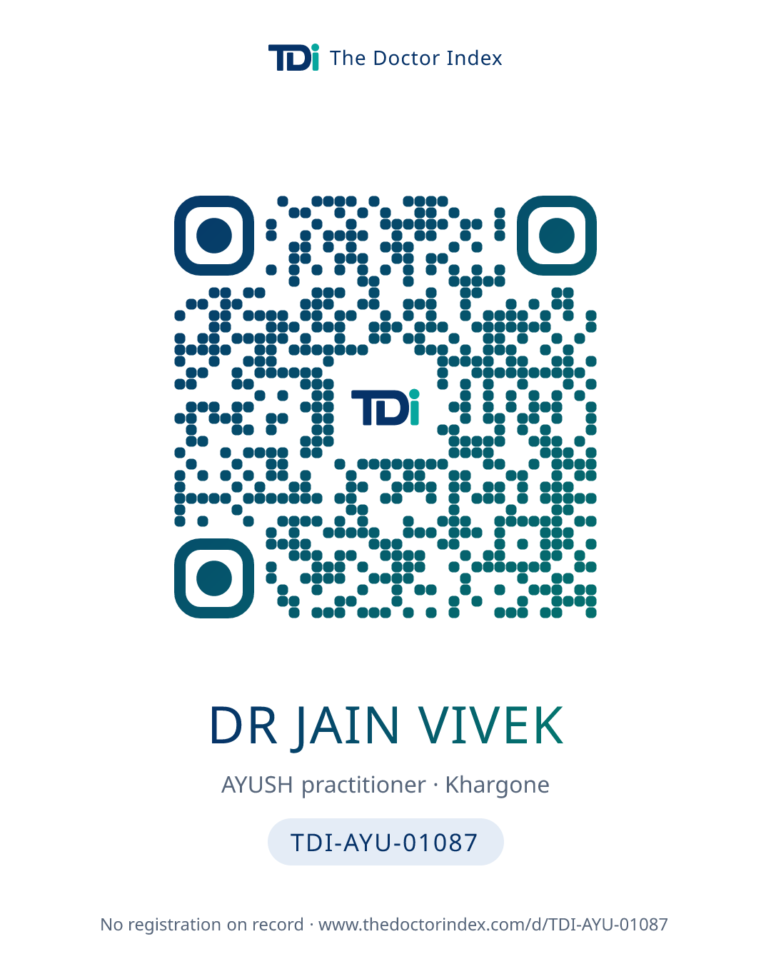 QR card for Dr Jain Vivek, TDI-AYU-01087