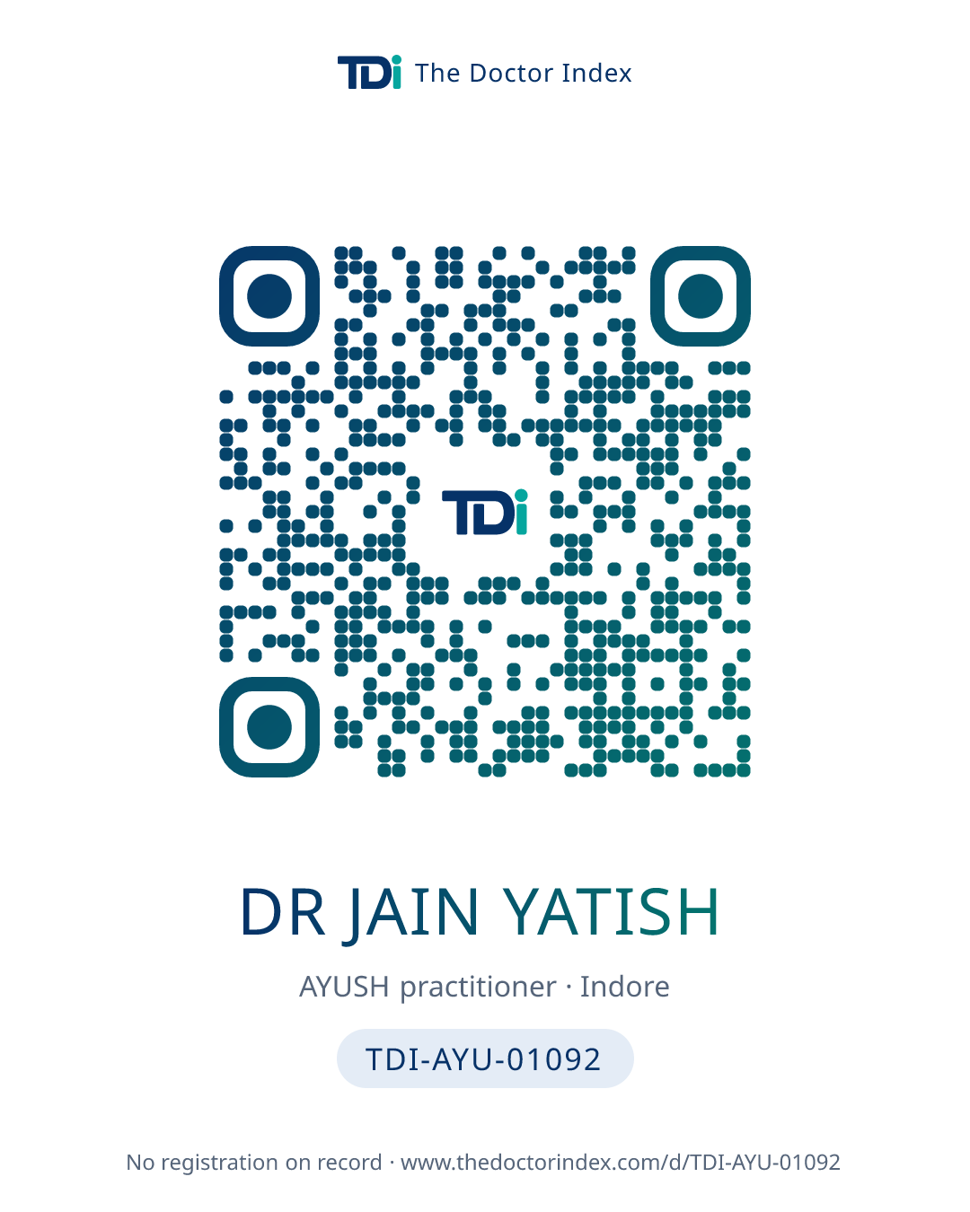 QR card for Dr Jain Yatish, TDI-AYU-01092