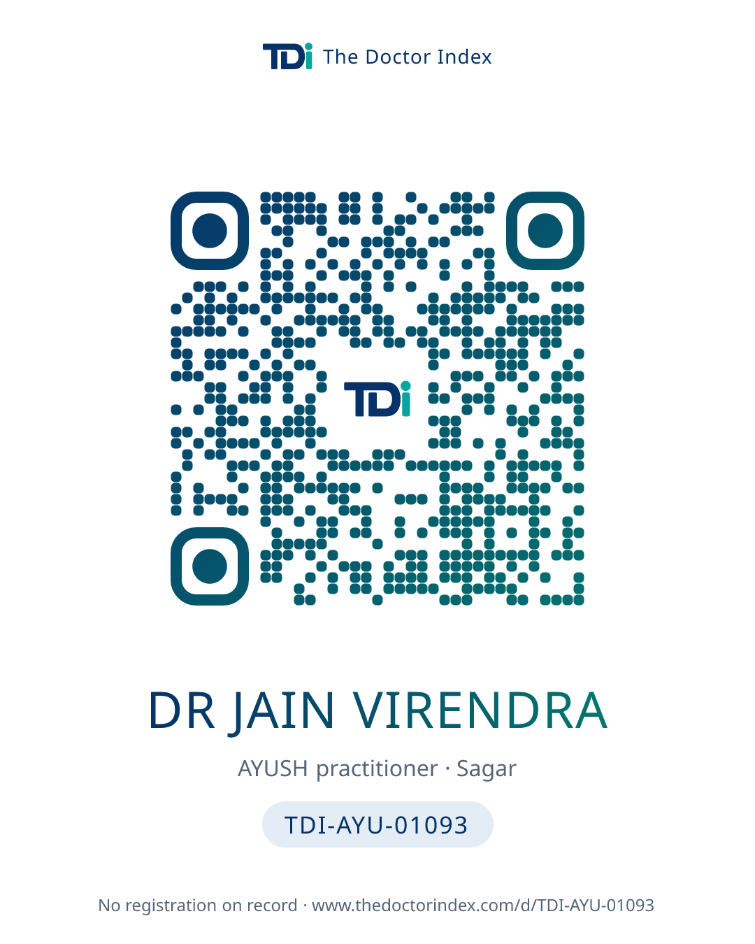 QR card for Dr Jain Virendra, TDI-AYU-01093