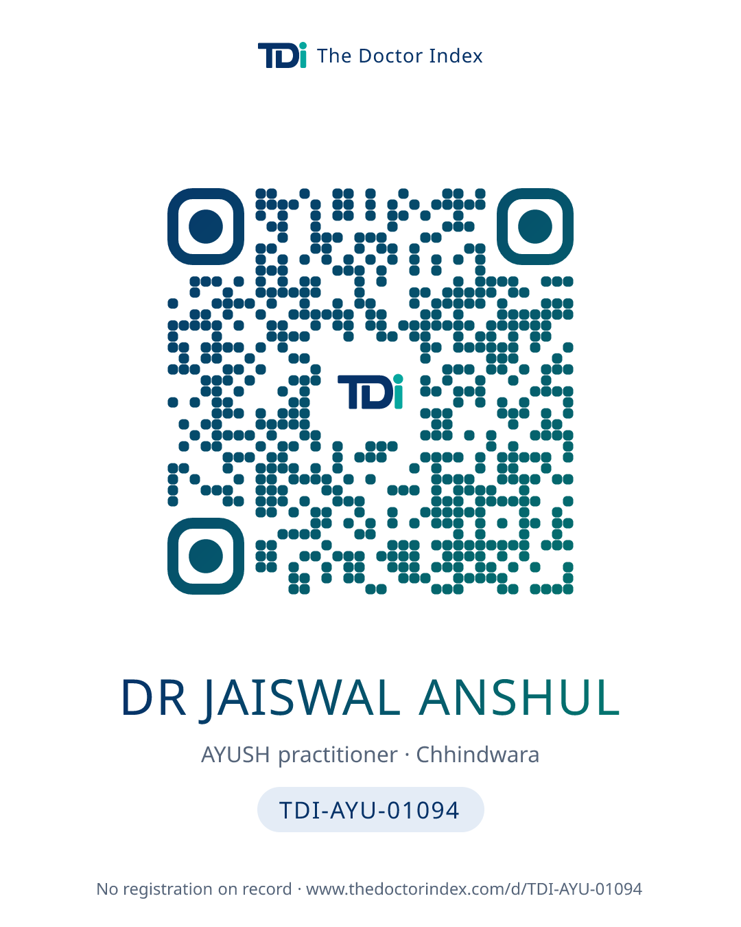 QR card for Dr Jaiswal Anshul, TDI-AYU-01094