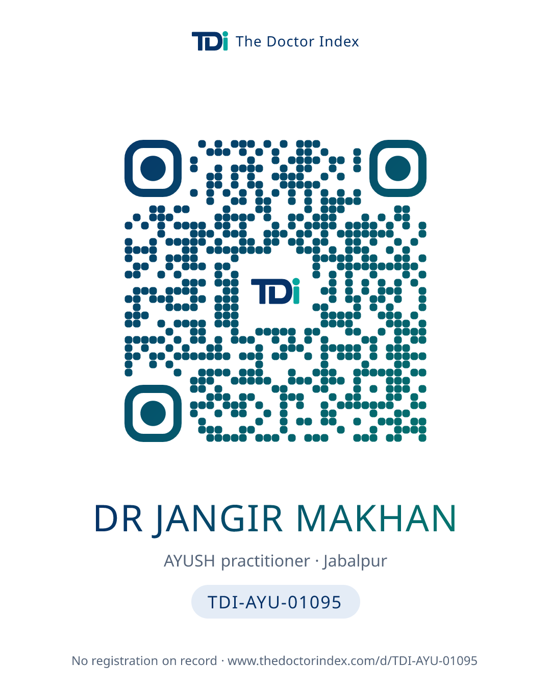 QR card for Dr Jangir Makhan, TDI-AYU-01095