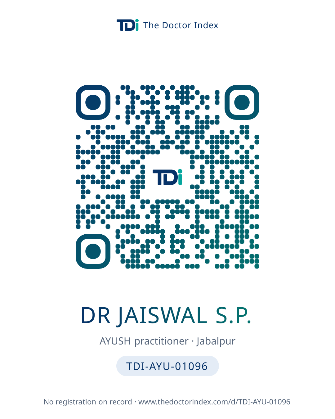 QR card for Dr Jaiswal S.P., TDI-AYU-01096