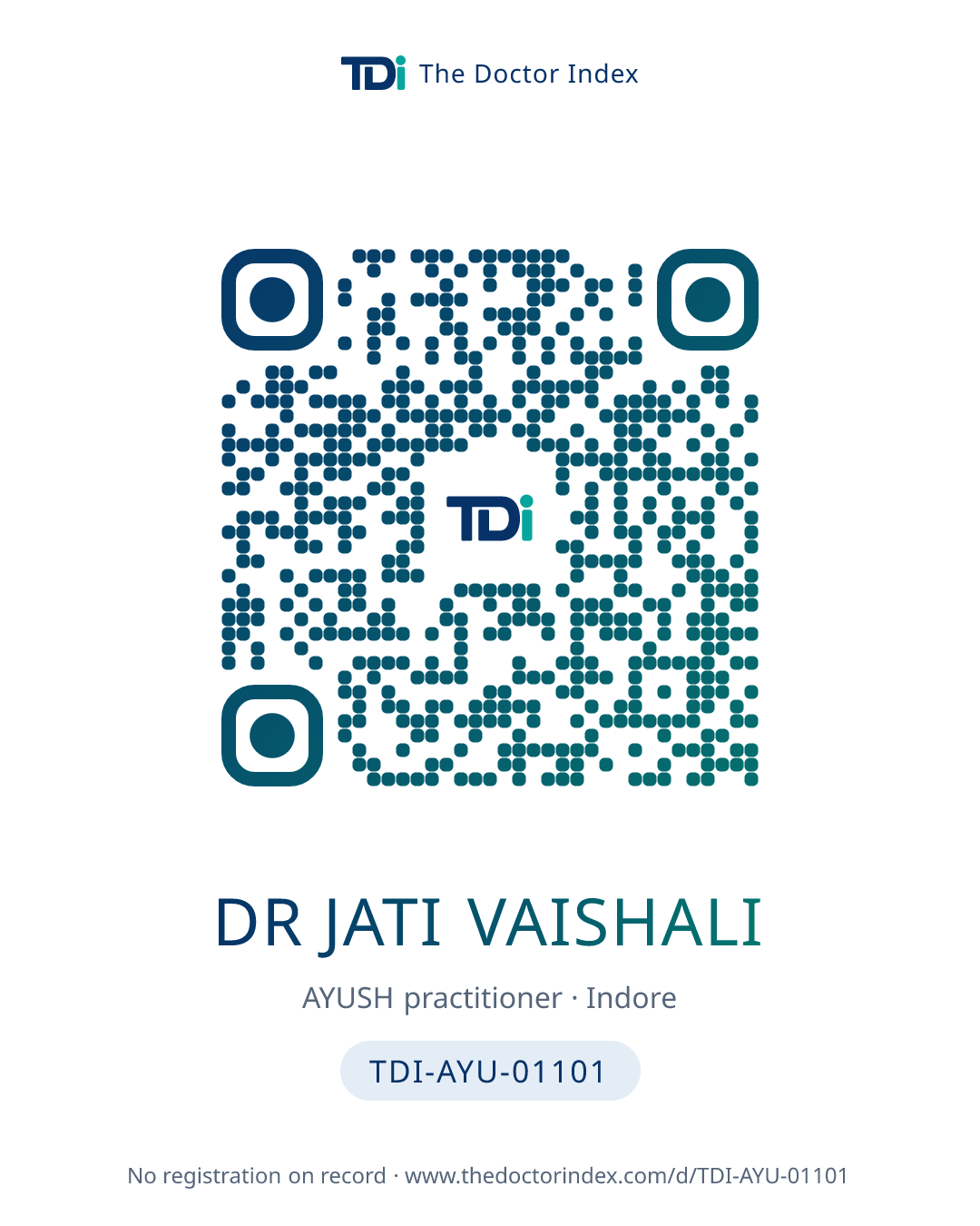 QR card for Dr Jati Vaishali, TDI-AYU-01101