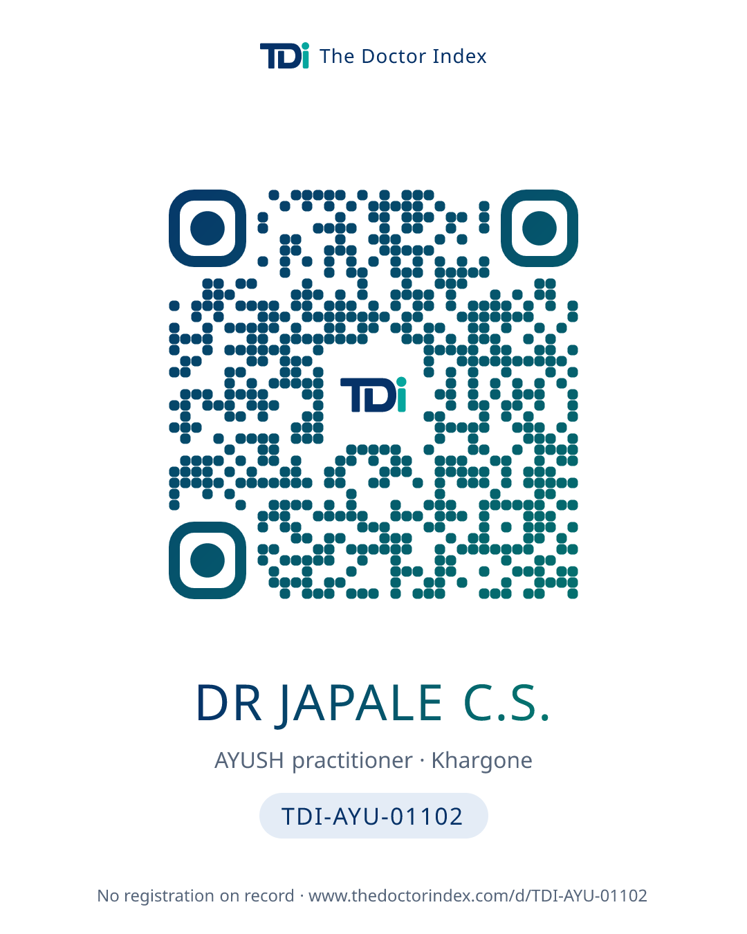 QR card for Dr Japale C.S., TDI-AYU-01102