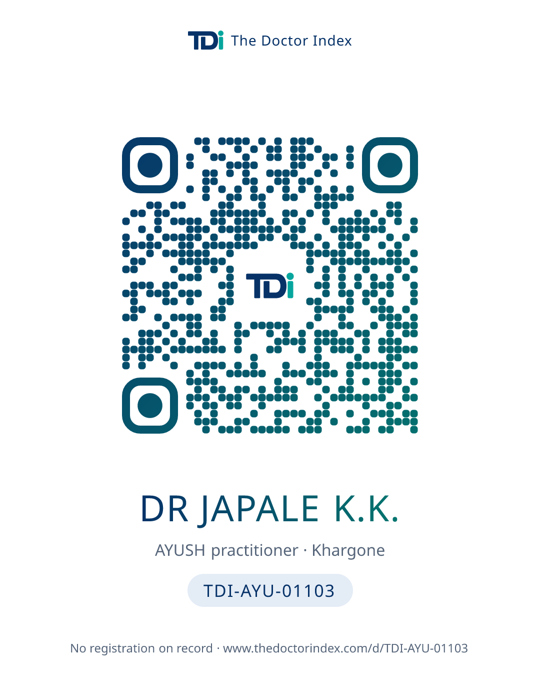 QR card for Dr Japale K.K., TDI-AYU-01103
