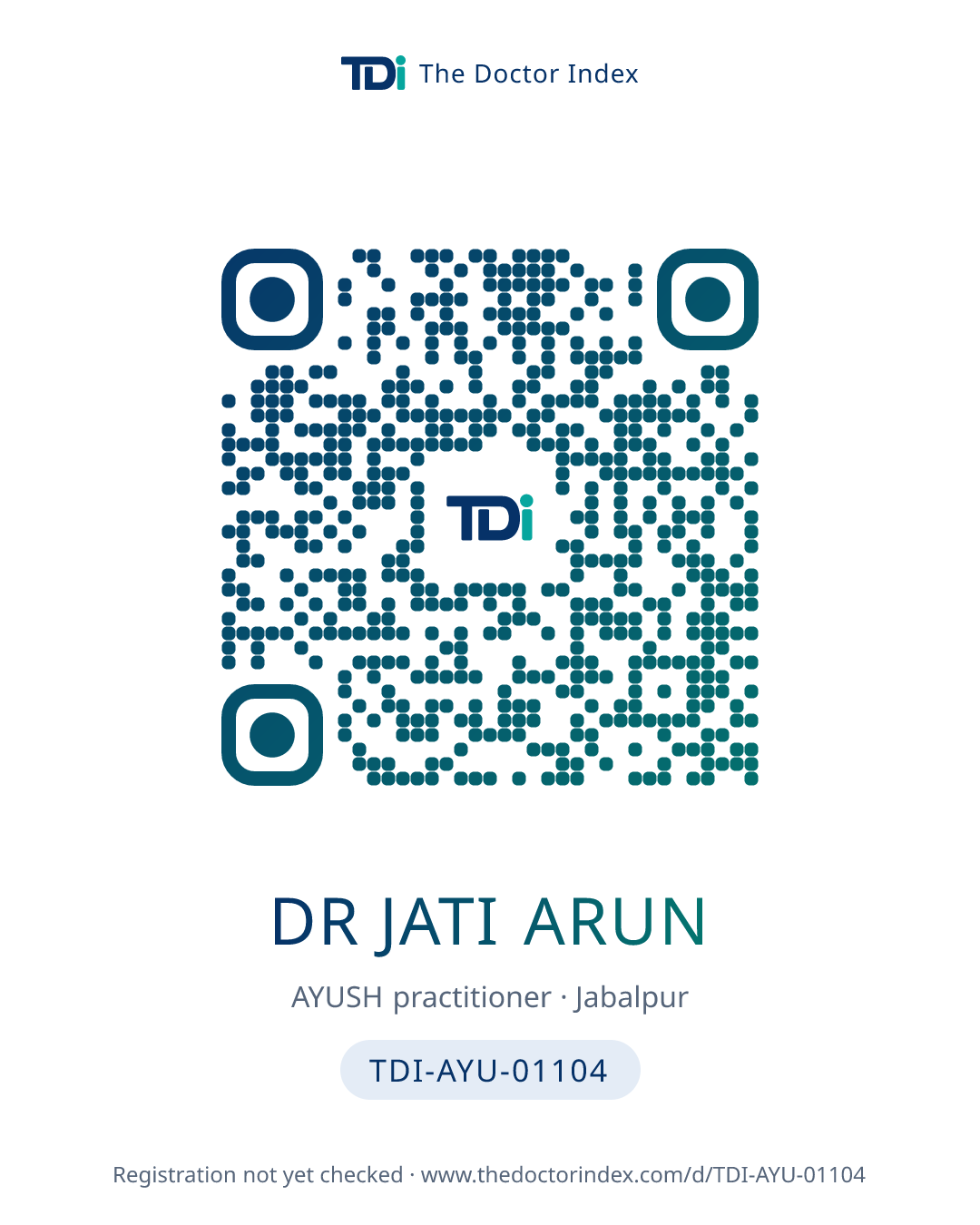 QR card for Dr Jati Arun, TDI-AYU-01104