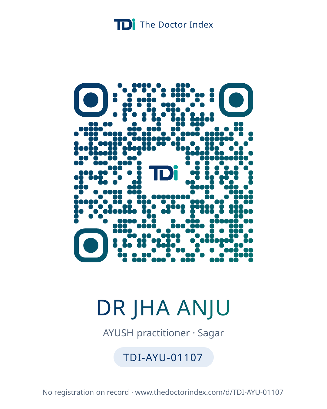 QR card for Dr Jha Anju, TDI-AYU-01107