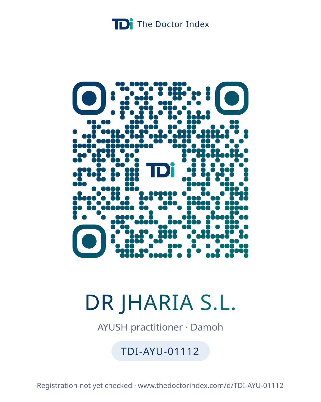QR card for Dr Jharia S.L., TDI-AYU-01112