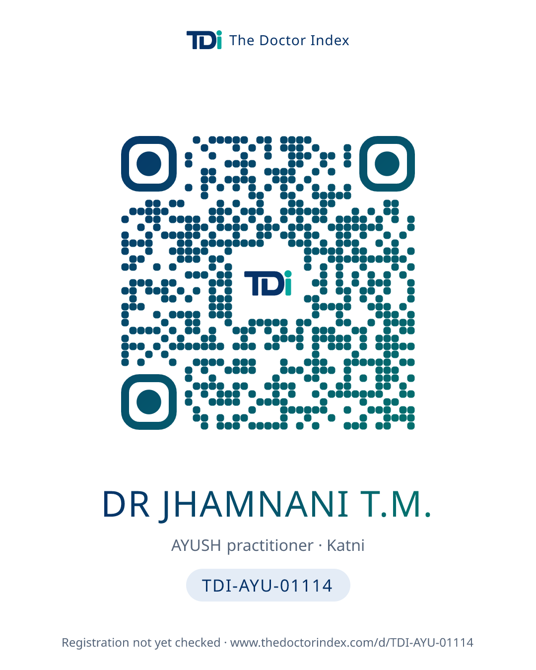 QR card for Dr Jhamnani T.M., TDI-AYU-01114