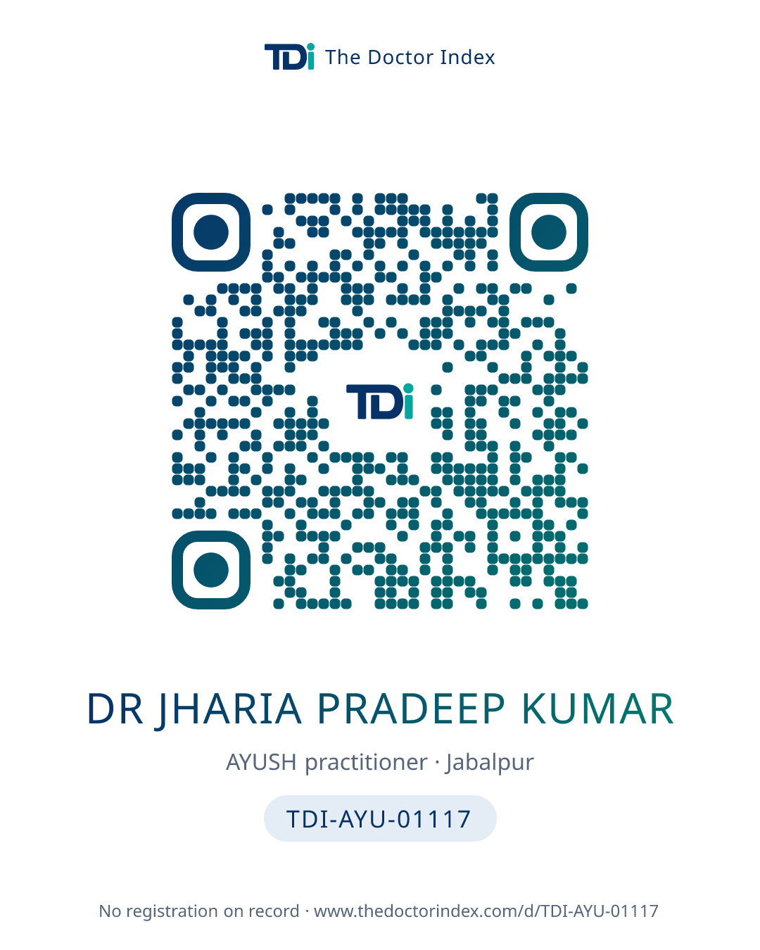 QR card for Dr Jharia Pradeep Kumar, TDI-AYU-01117
