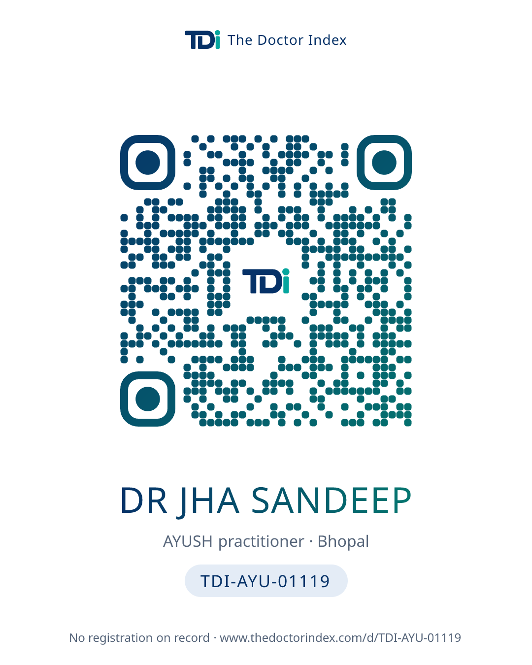 QR card for Dr Jha Sandeep, TDI-AYU-01119
