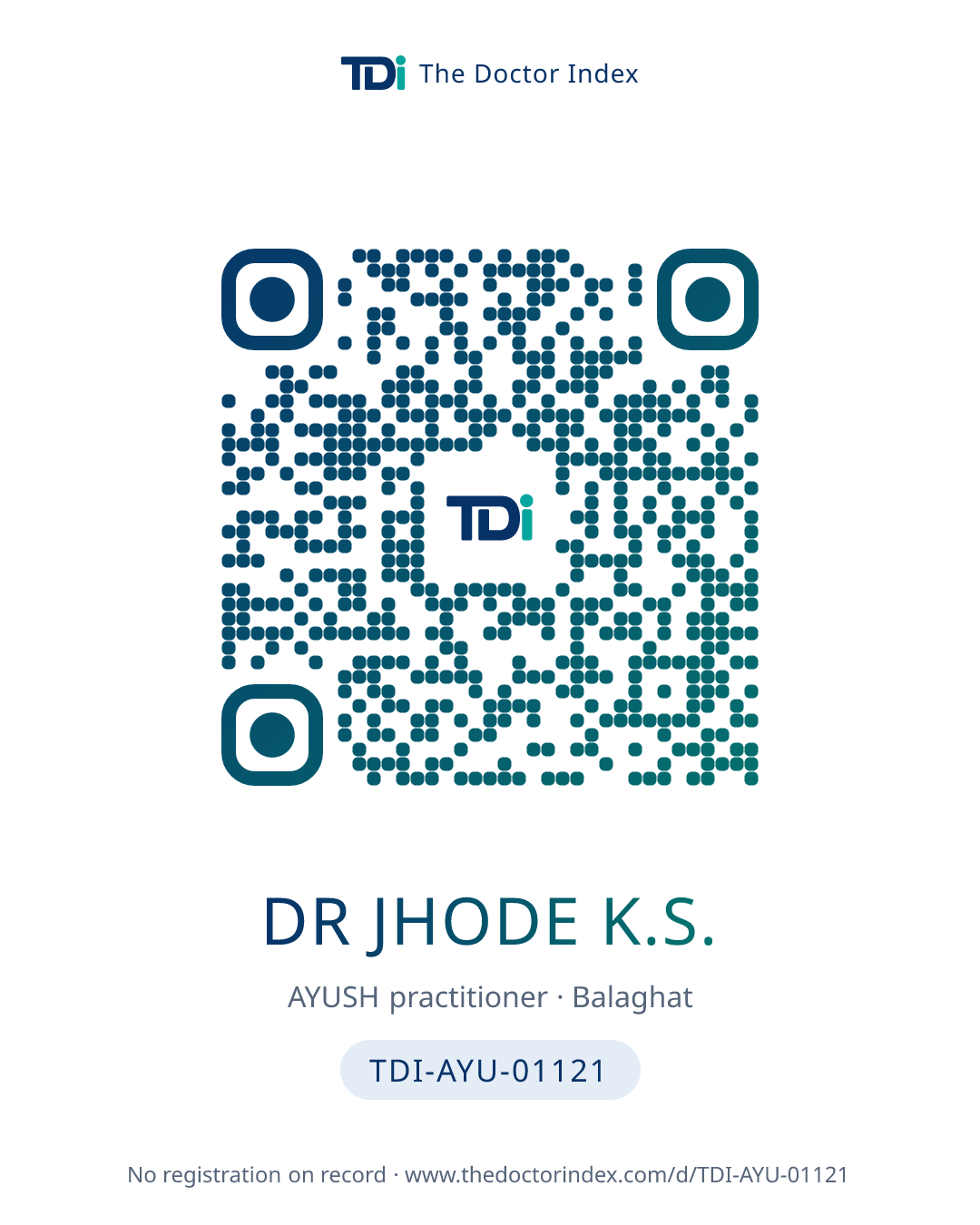 QR card for Dr Jhode K.S., TDI-AYU-01121