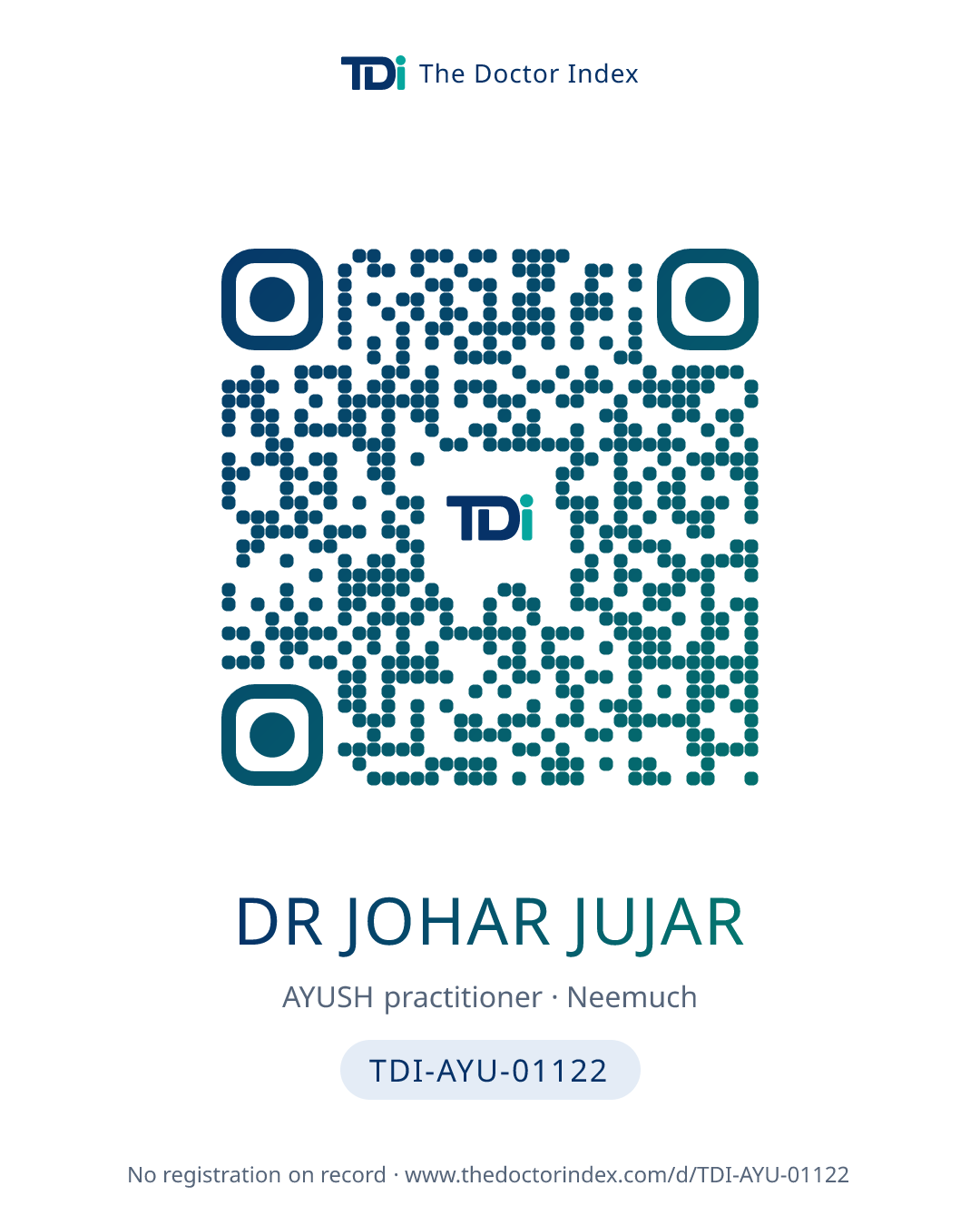 QR card for Dr Johar Jujar, TDI-AYU-01122