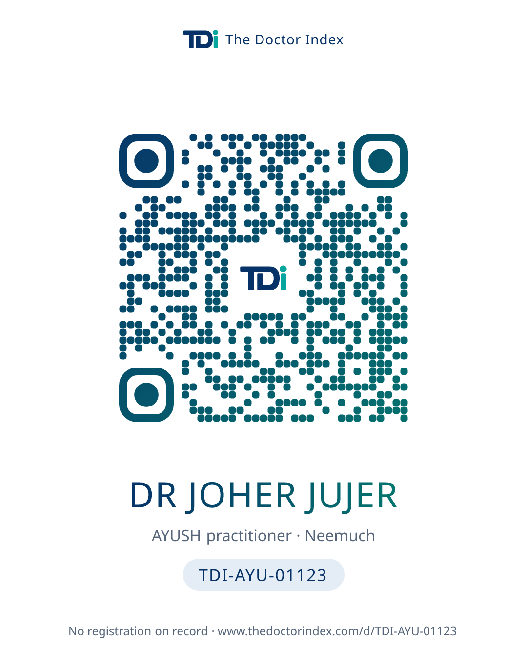 QR card for Dr Joher Jujer, TDI-AYU-01123