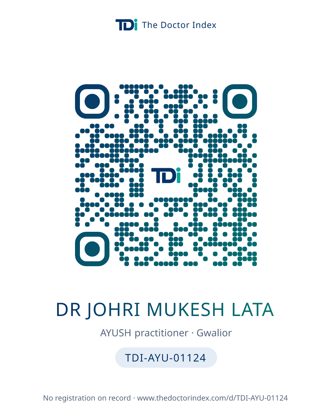 QR card for Dr Johri Mukesh Lata, TDI-AYU-01124