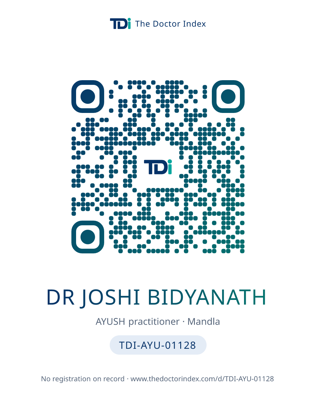 QR card for Dr Joshi Bidyanath, TDI-AYU-01128