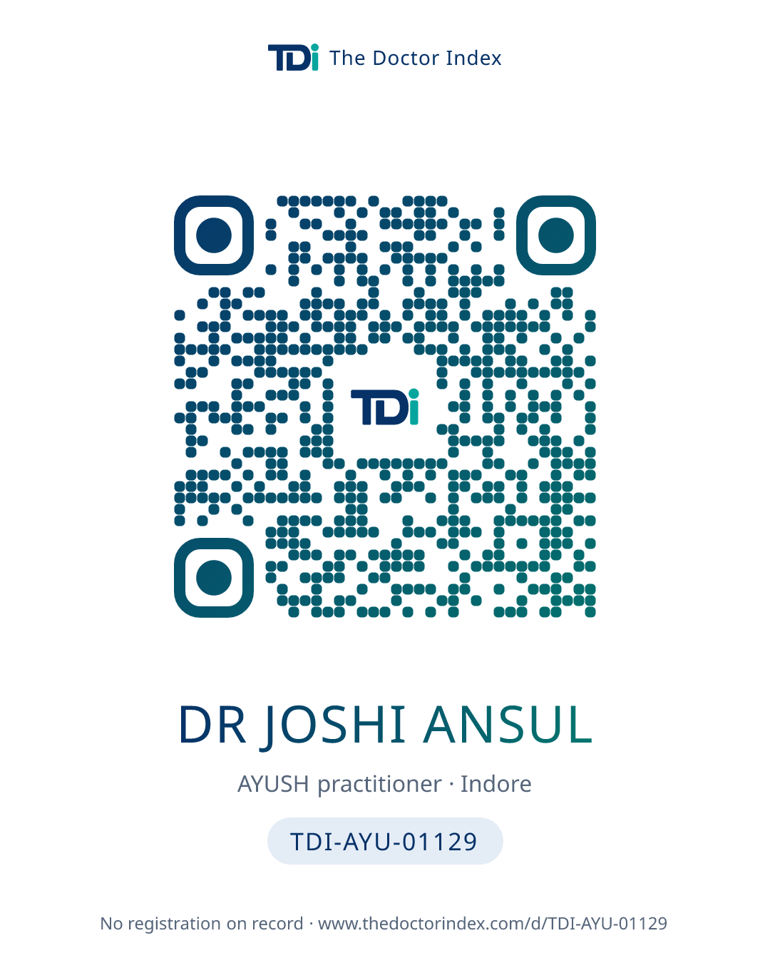 QR card for Dr Joshi Ansul, TDI-AYU-01129