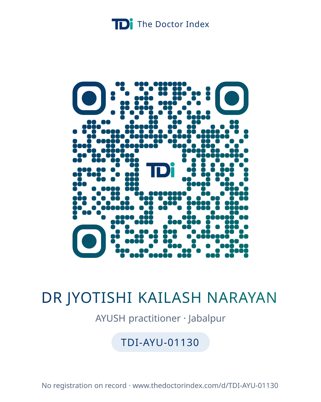 QR card for Dr Jyotishi Kailash Narayan, TDI-AYU-01130