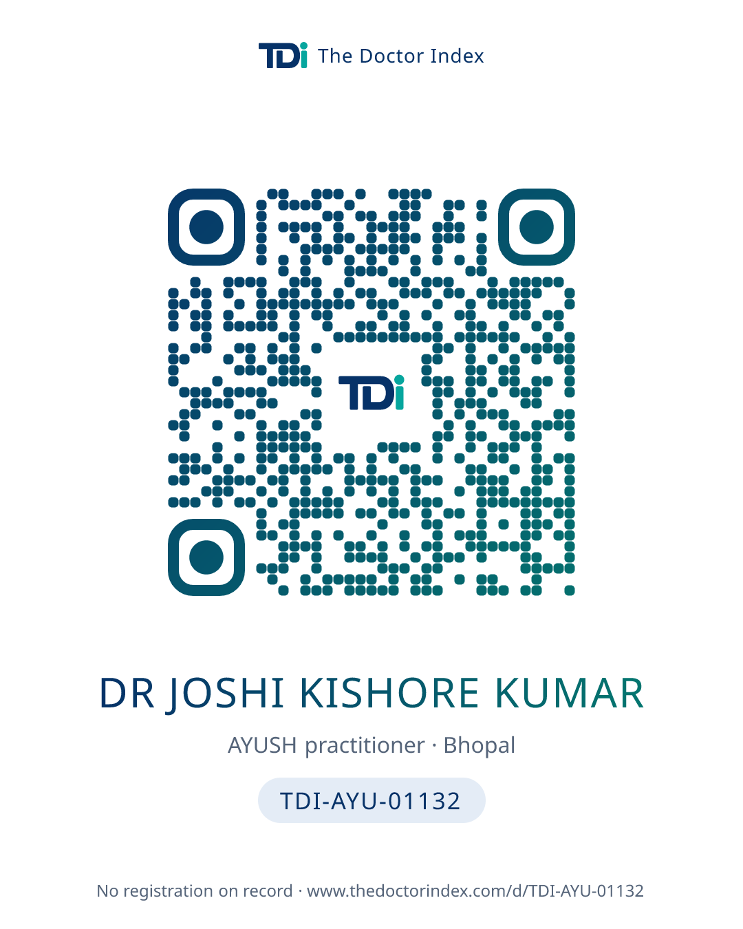 QR card for Dr Joshi Kishore Kumar, TDI-AYU-01132