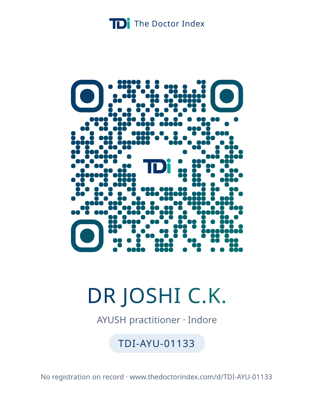 QR card for Dr Joshi C.K., TDI-AYU-01133