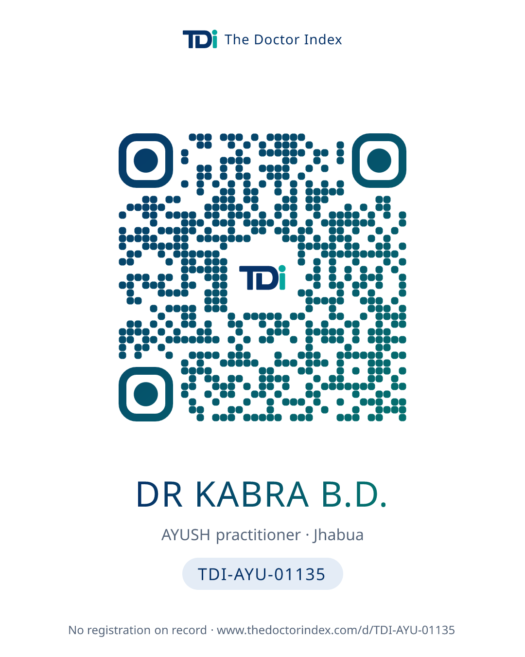 QR card for Dr Kabra B.D., TDI-AYU-01135