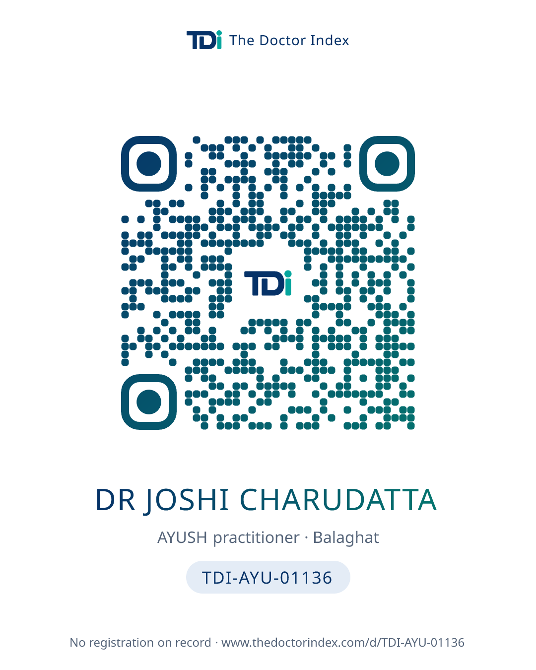 QR card for Dr Joshi Charudatta, TDI-AYU-01136