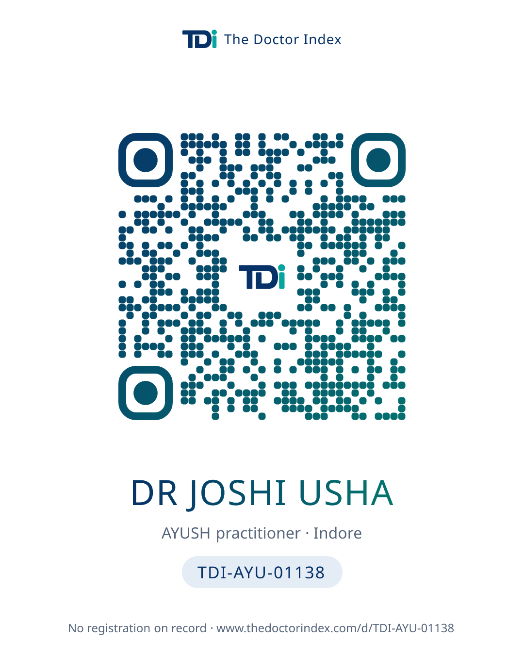 QR card for Dr Joshi Usha, TDI-AYU-01138