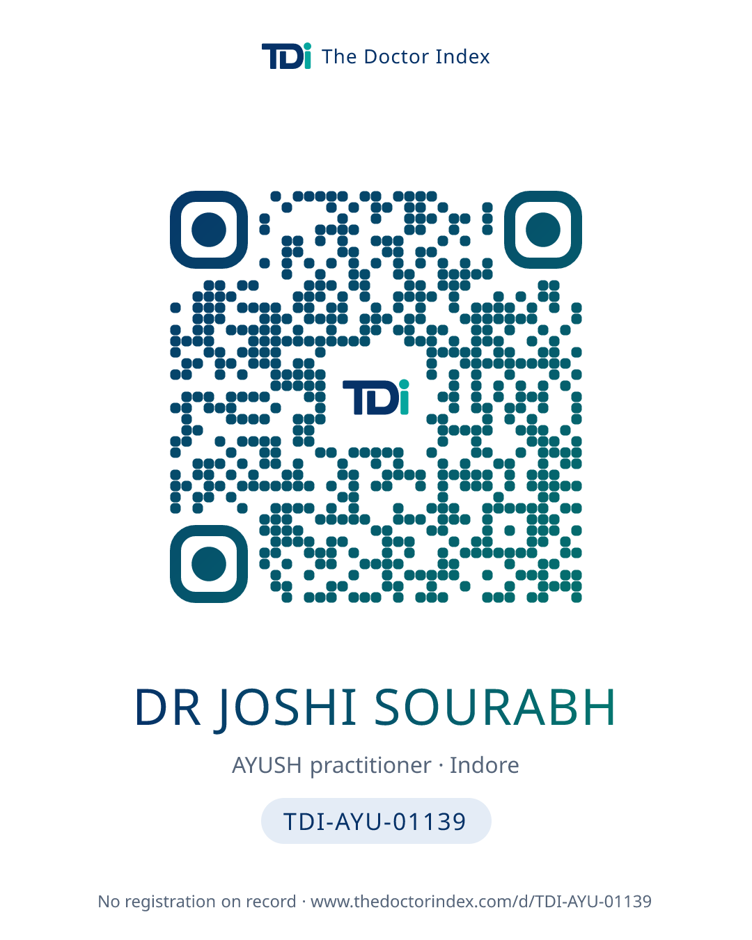 QR card for Dr Joshi Sourabh, TDI-AYU-01139