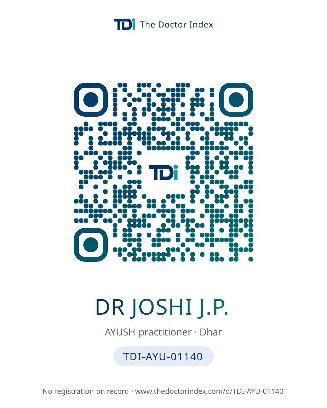 QR card for Dr Joshi J.P., TDI-AYU-01140